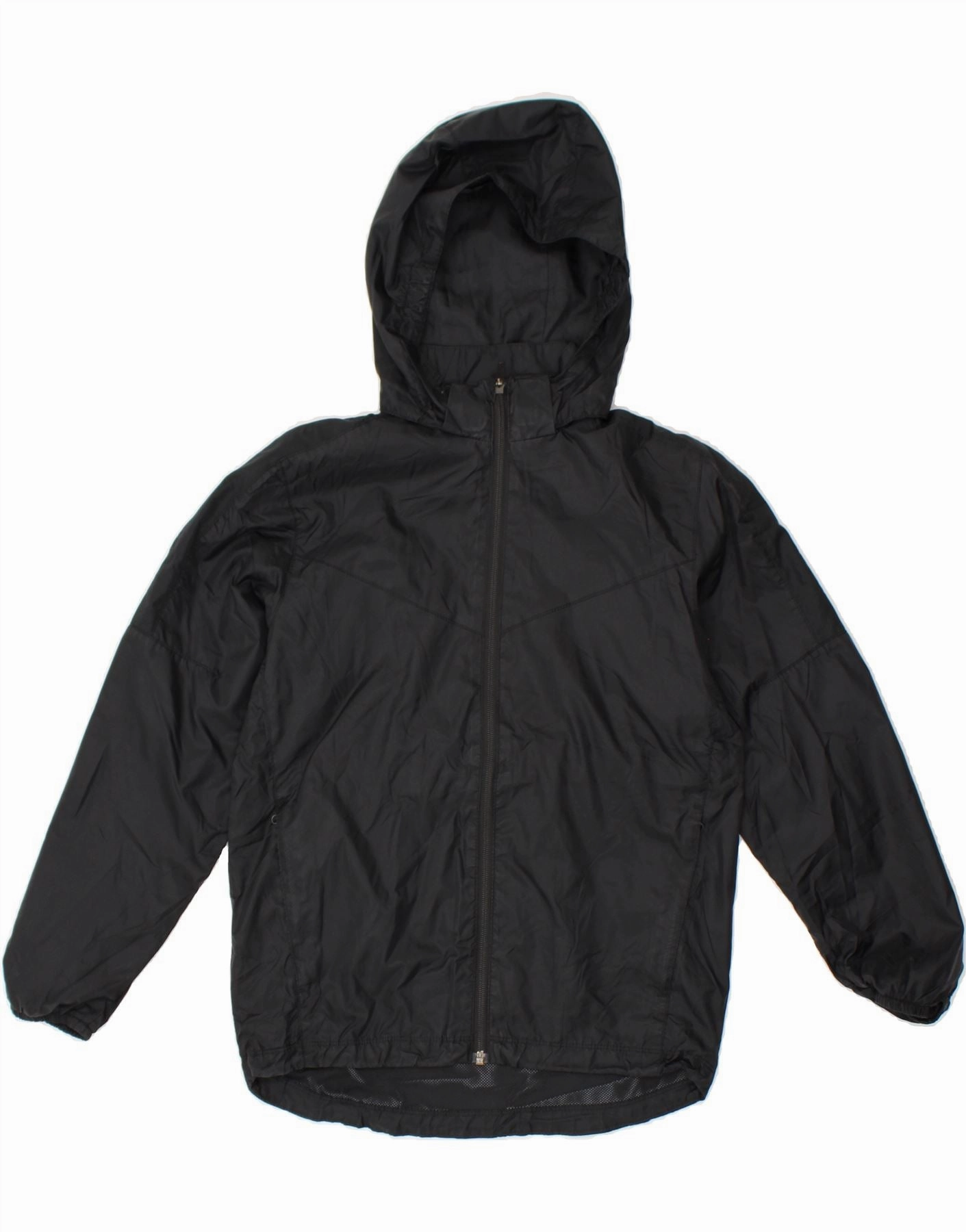 Cool Season Commuter Style NIKE Boys Hooded Rain Jacket 10-11 Years Medium  Black Polyester