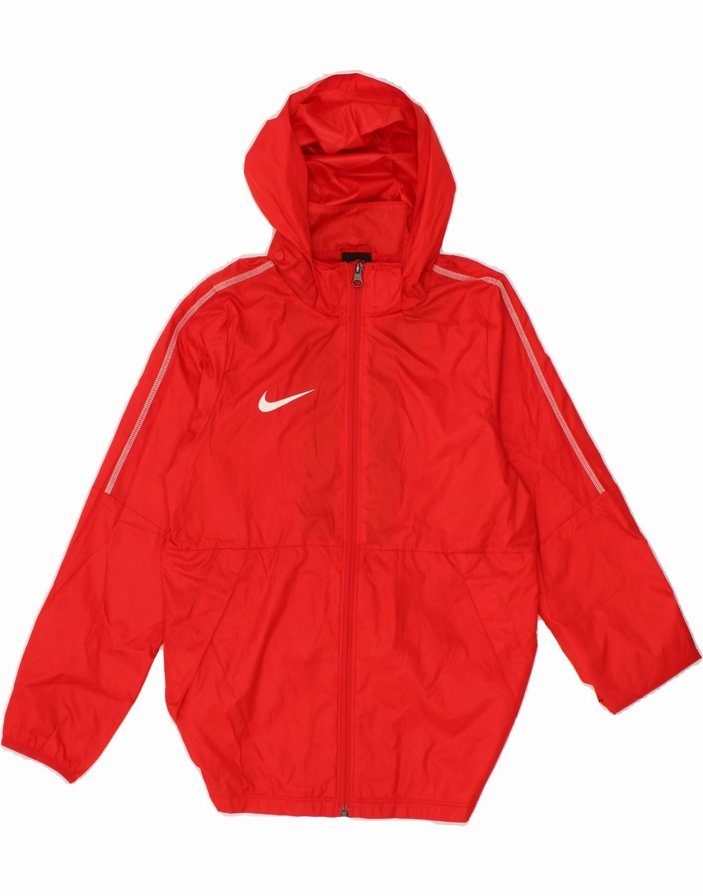 V-Neck NIKE Boys Hooded Rain Jacket 10-11 Years Medium Red Polyester