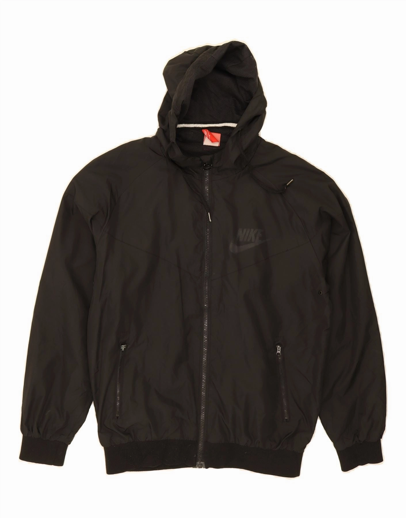 Layered NIKE Boys Hooded Rain Jacket 12-13 Years Large Black