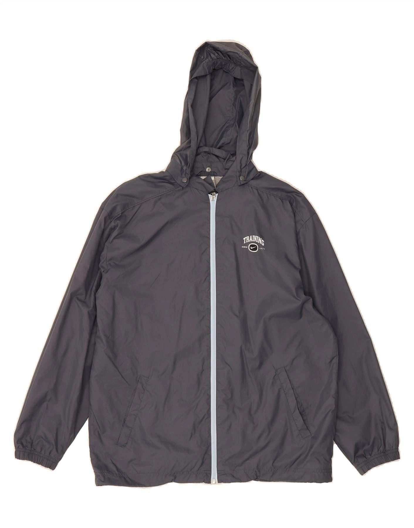 Stand Up Collar Commuter Gear NIKE Boys Hooded Rain Jacket 13-14 Years XL Grey Nylon