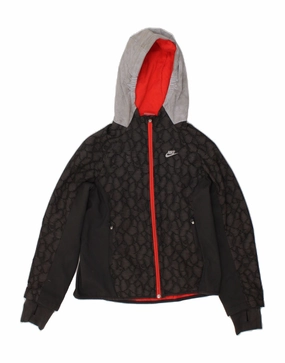 Comfort Fit NIKE Boys Hooded Windbreaker Jacket 10-11 Years Medium Black Colourblock