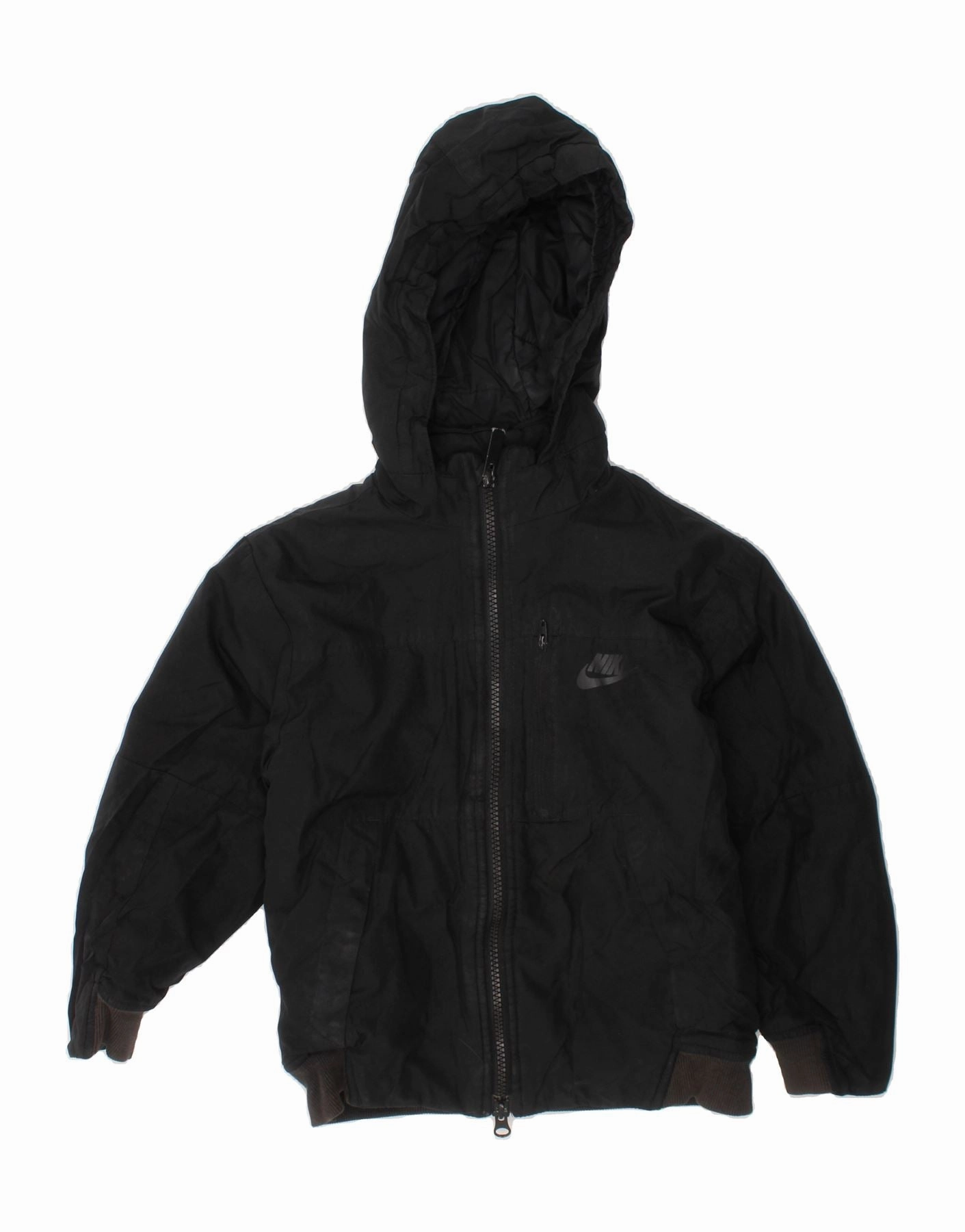 Facilitate NIKE Boys Hooded Windbreaker Jacket 5-6 Years Medium Black Polyester