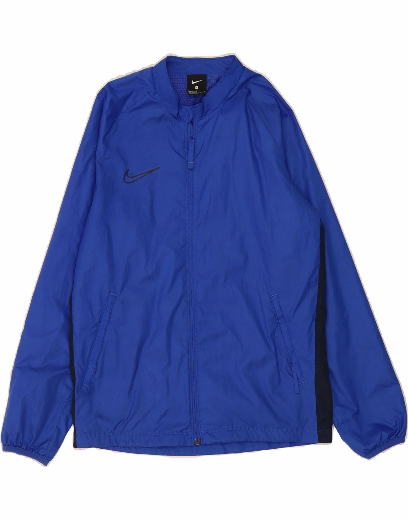 NIKE Boys Rain Jacket 12-13 Years Large Blue Colourblock Polyester Shampoo Packable Layer