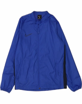 NIKE Boys Rain Jacket 12-13 Years Large Blue Colourblock Polyester Shampoo Packable Layer