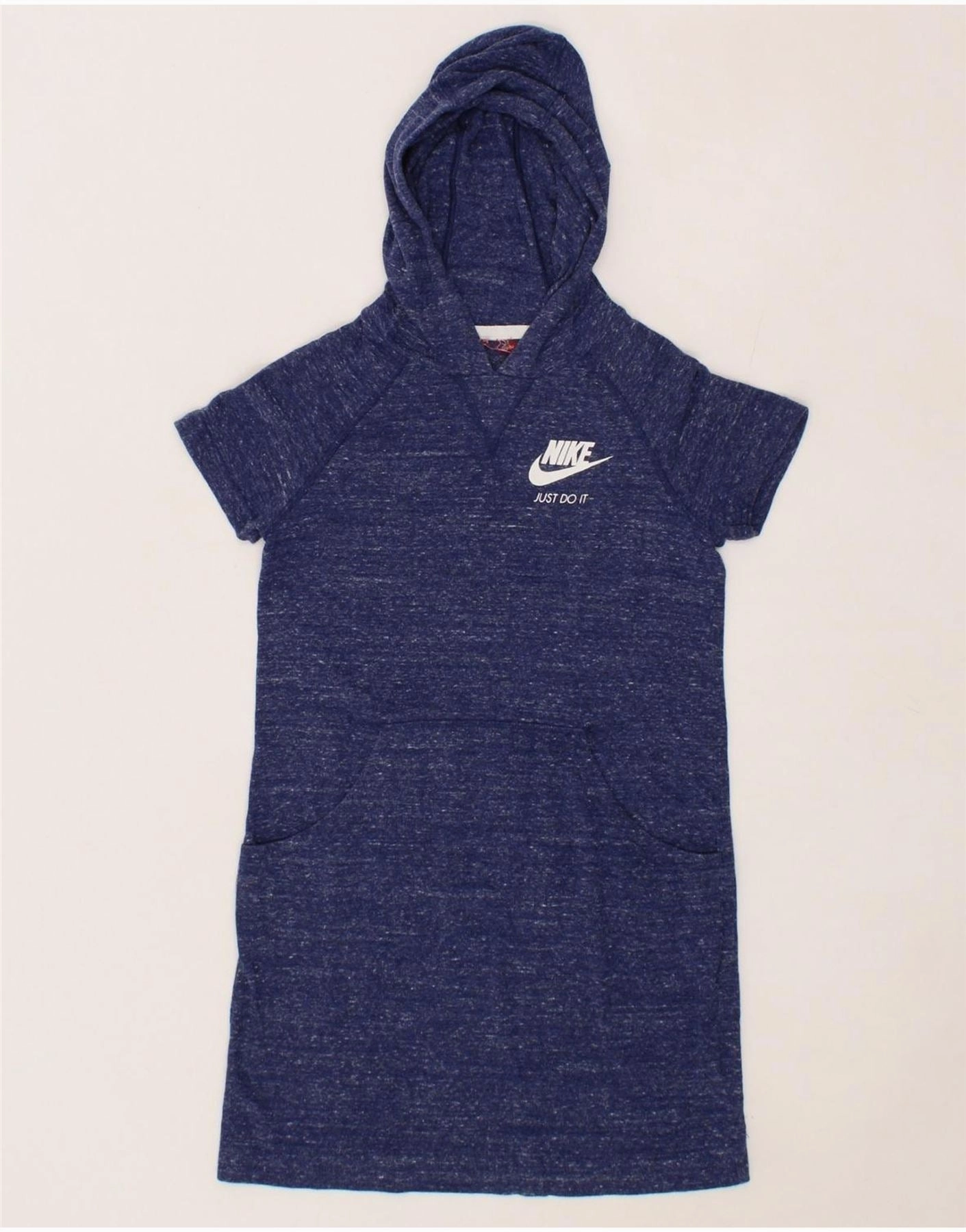 Modern Staple NIKE Girls Hooded Sweatshirt Jumper Dress 8-9 Years Navy Blue Flecked