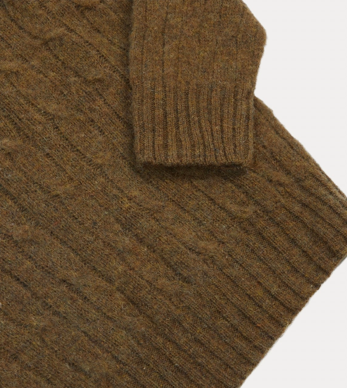 Olive Brushed Cable Knit Shetland Crew Neck Jumper Textured Weave Design Turtleneck Variation
