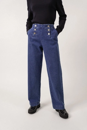 TORIE - Wide-Leg High Waist Jeans (DARK DENIM) Mid Rise