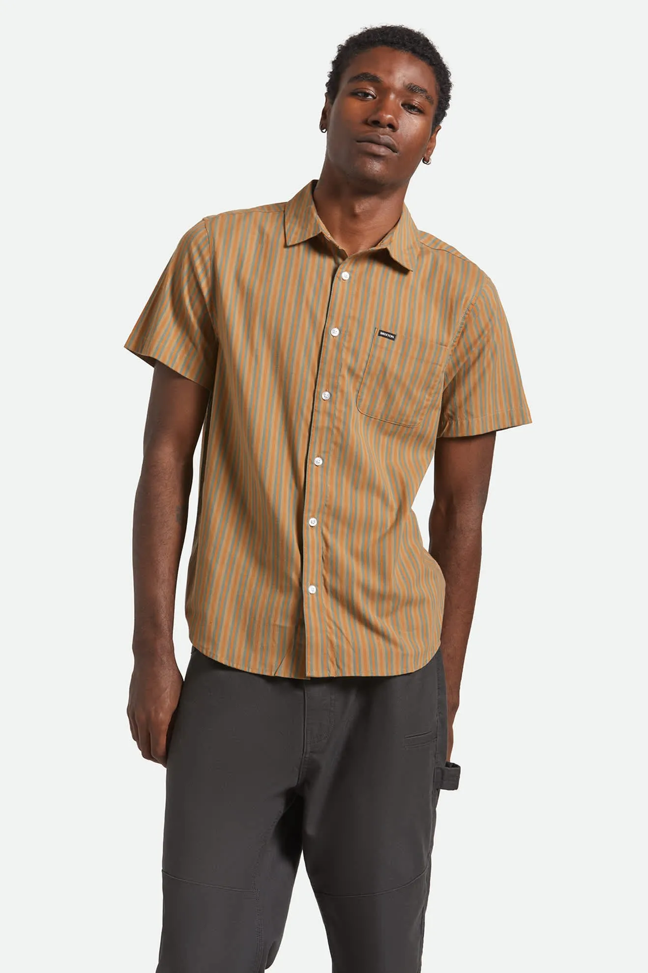vacation wear Charter Stripe S/S Shirt - Rustic Caramel/Night Sage