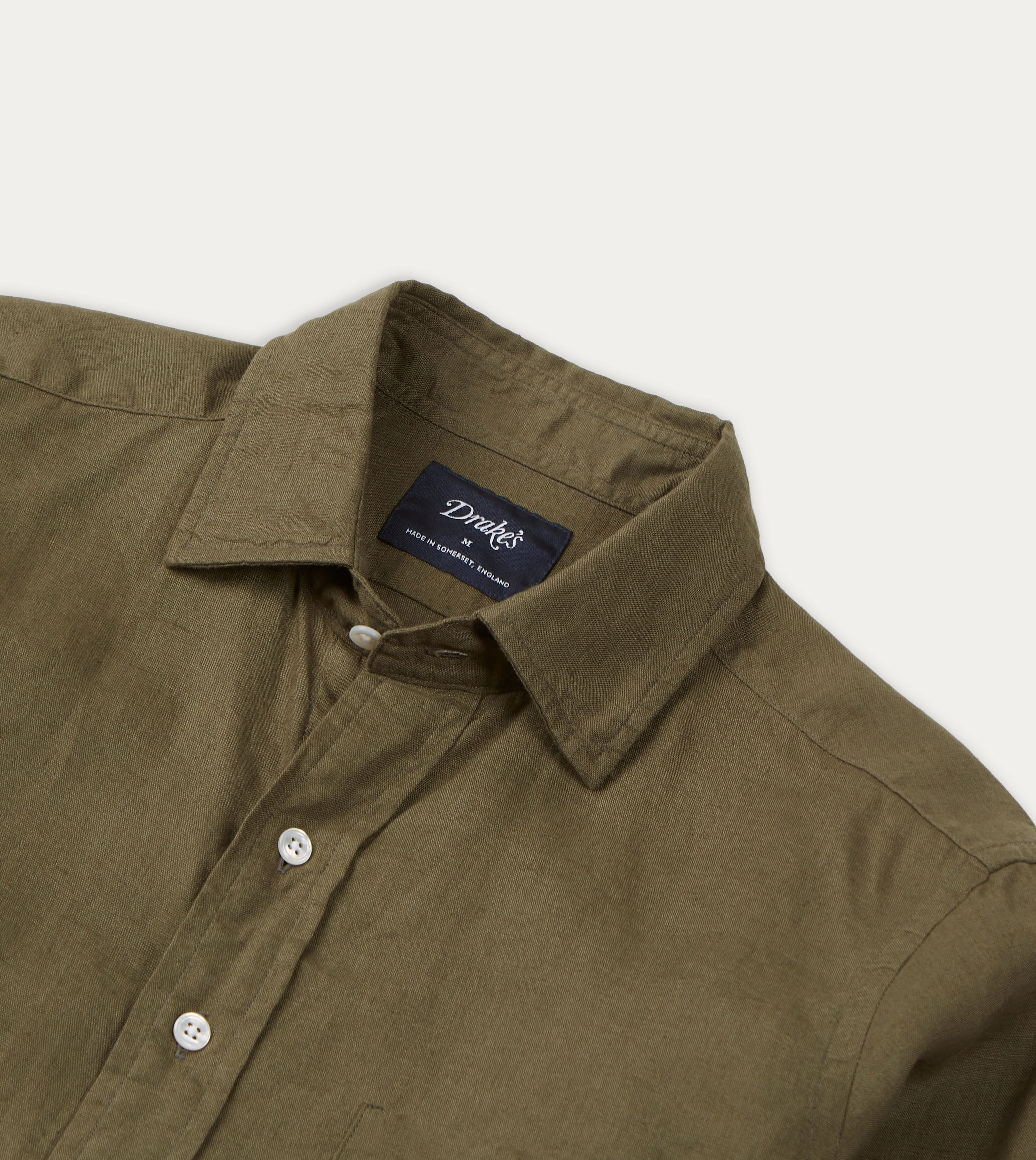 Khaki Green Linen Spread Collar Shirt Dressy look Nautical Look