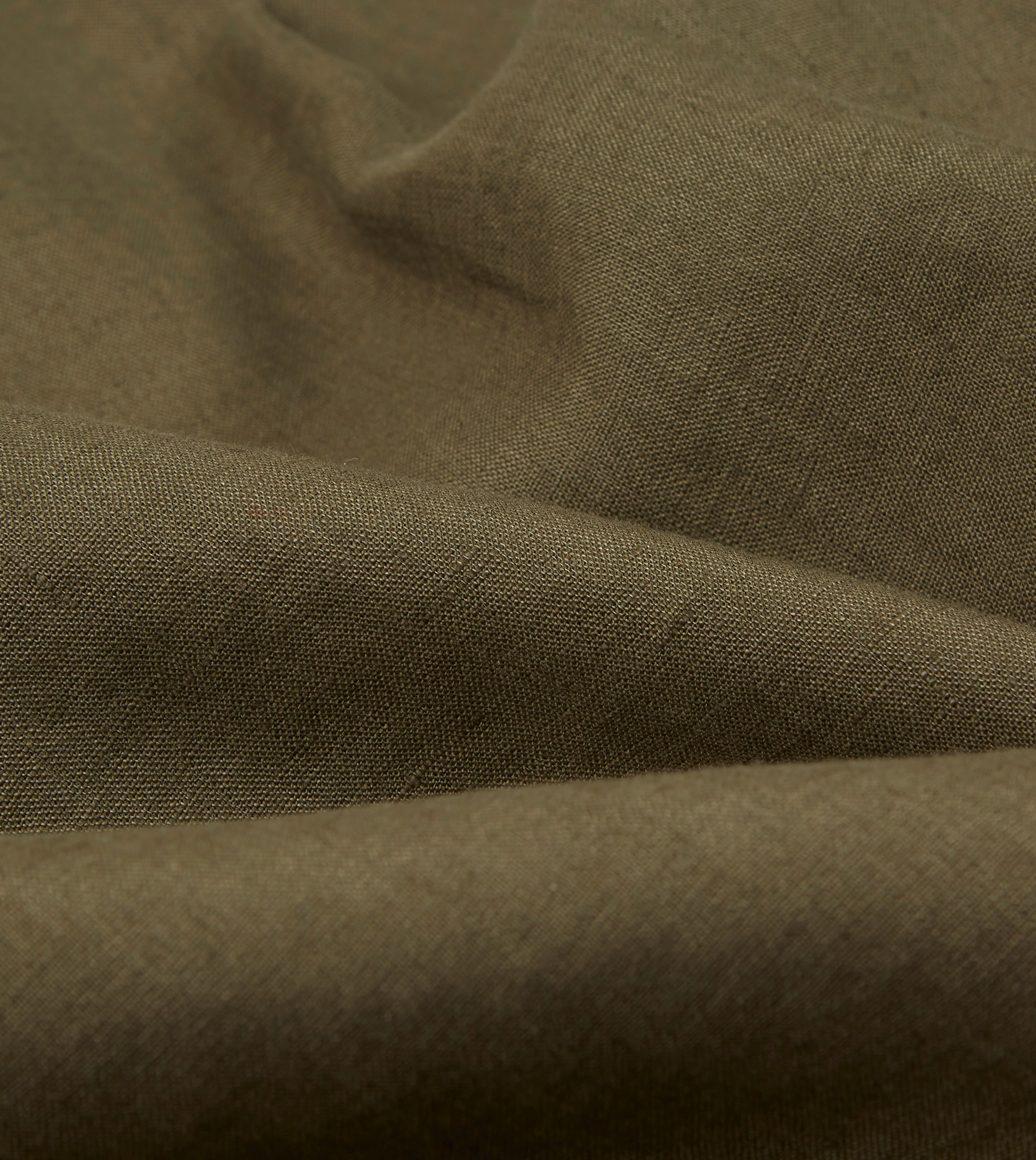 shopping spree Khaki Green Linen Spread Collar Shirt