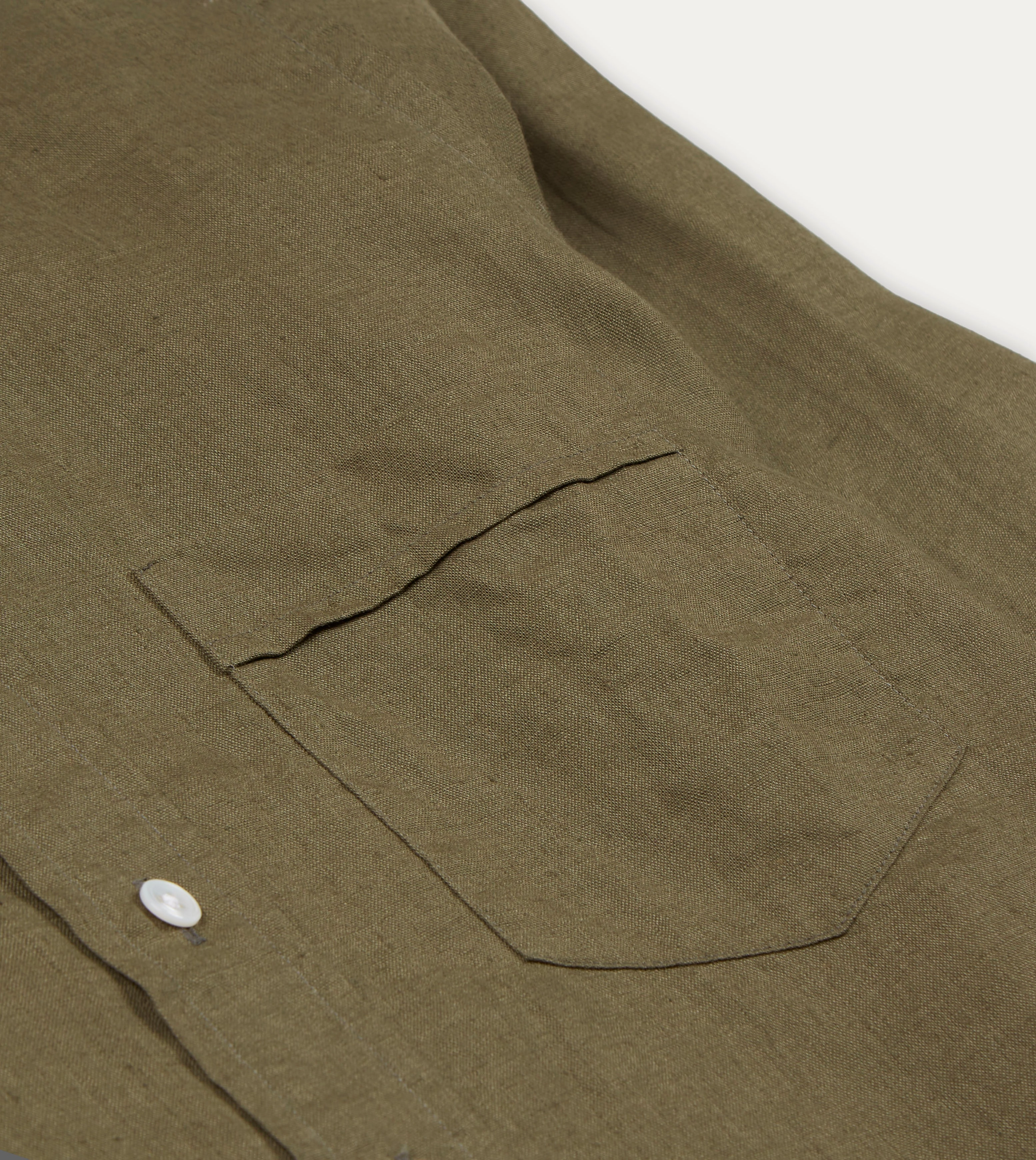 Soft Collar Design Khaki Green Linen Spread Collar Shirt