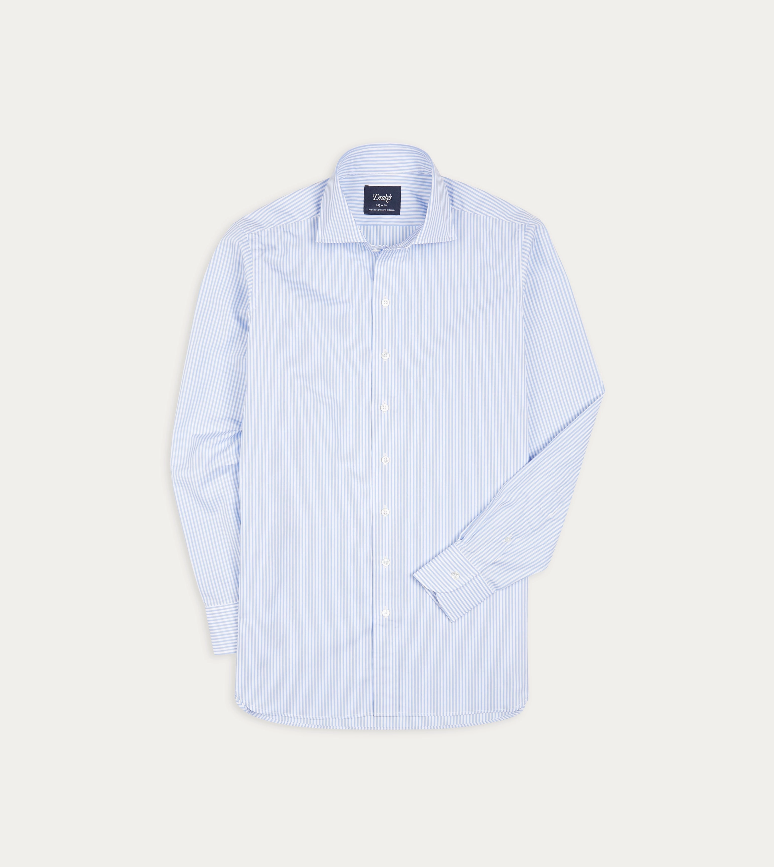 Sky Blue and White Bengal Stripe Spread Collar Cotton Poplin Shirt Streetwear