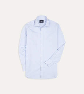 Sky Blue and White Bengal Stripe Spread Collar Cotton Poplin Shirt Streetwear