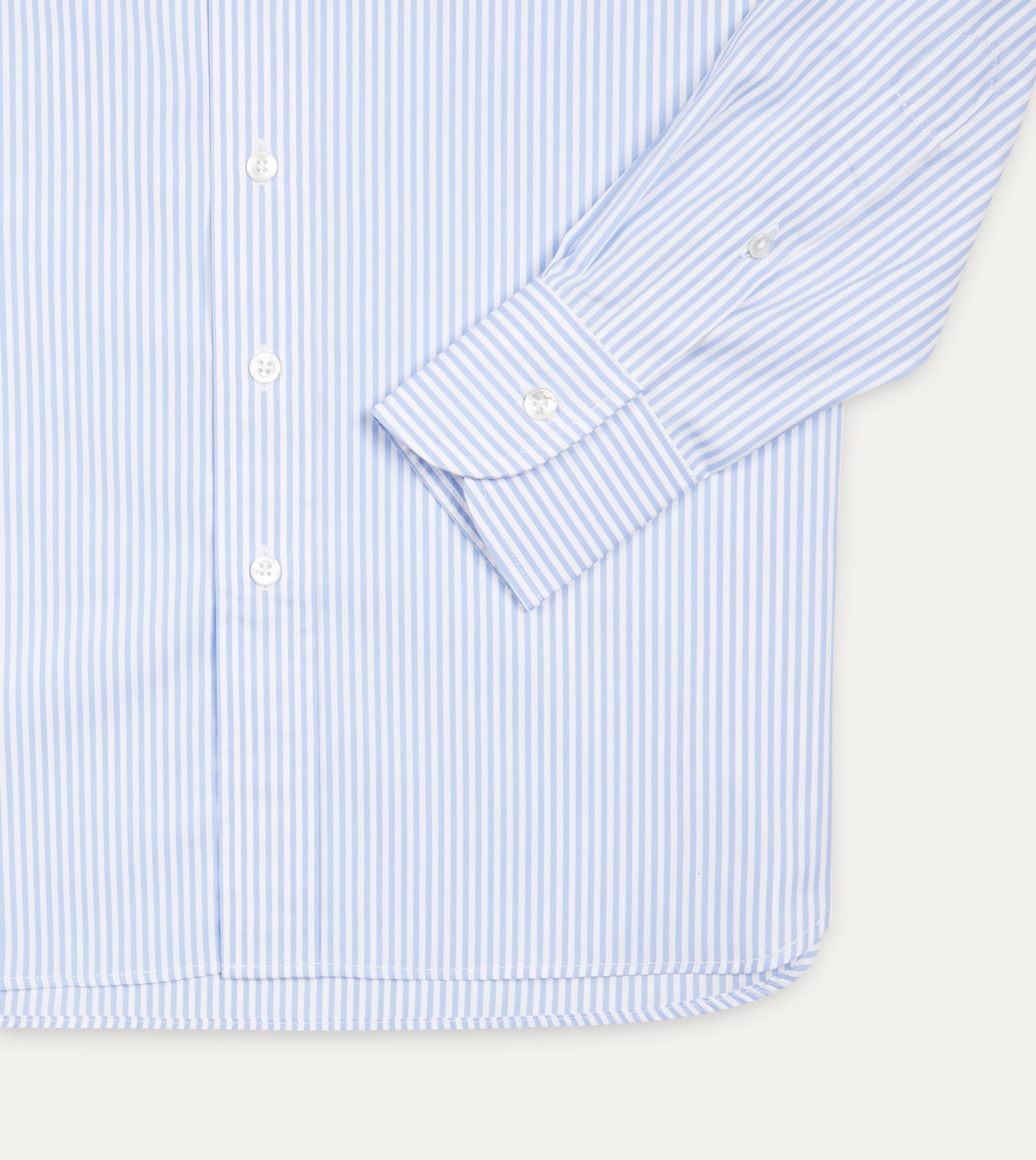 adult clothing High-End Fabric Sky Blue and White Bengal Stripe Spread Collar Cotton Poplin Shirt