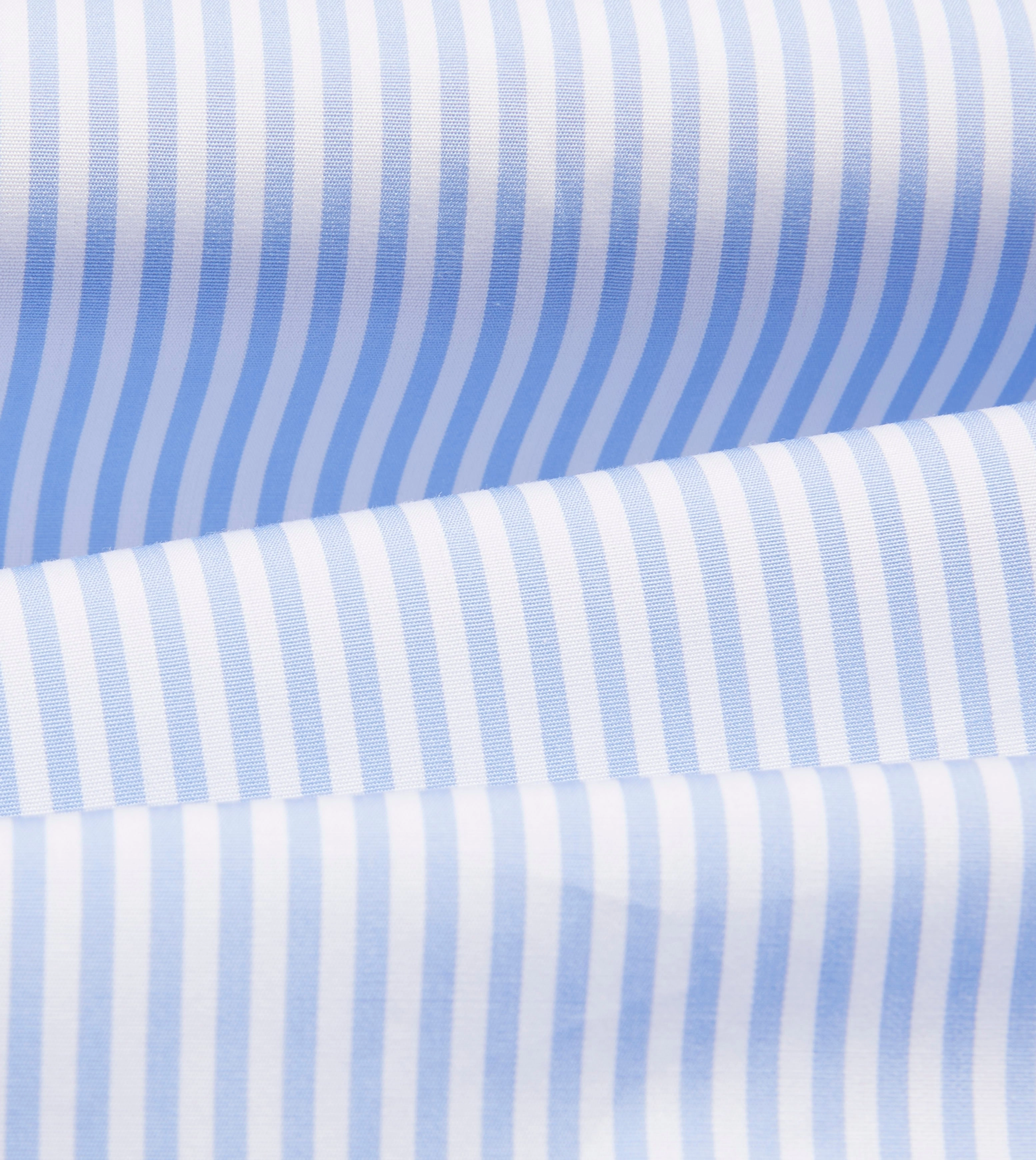 Sky Blue and White Bengal Stripe Spread Collar Cotton Poplin Shirt UV Protective Fabric Active Wear