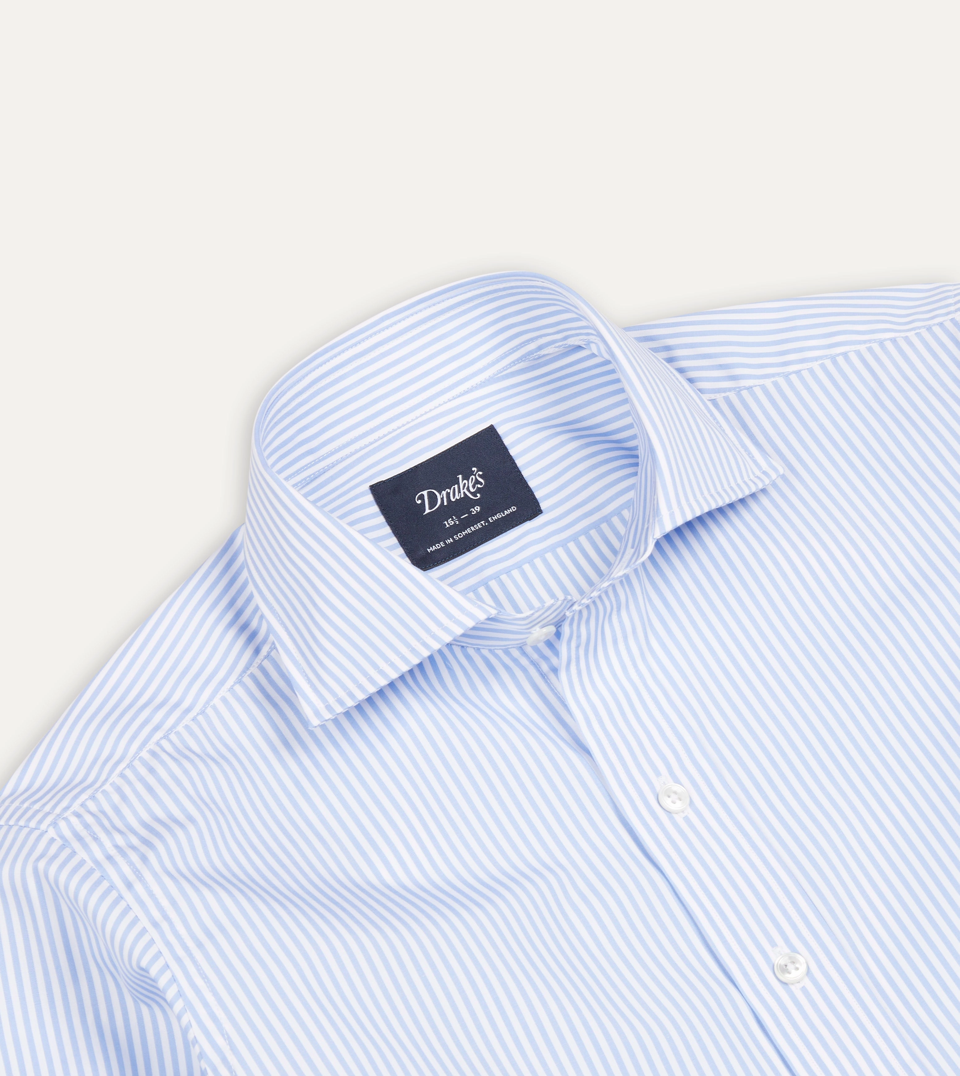 Student Essential Sky Blue and White Bengal Stripe Spread Collar Cotton Poplin Shirt