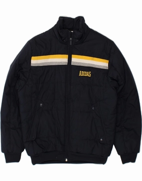 Anti Snag Zipper Pulls ADIDAS Boys Graphic Padded Jacket 11-12 Years  Navy Blue Colourblock