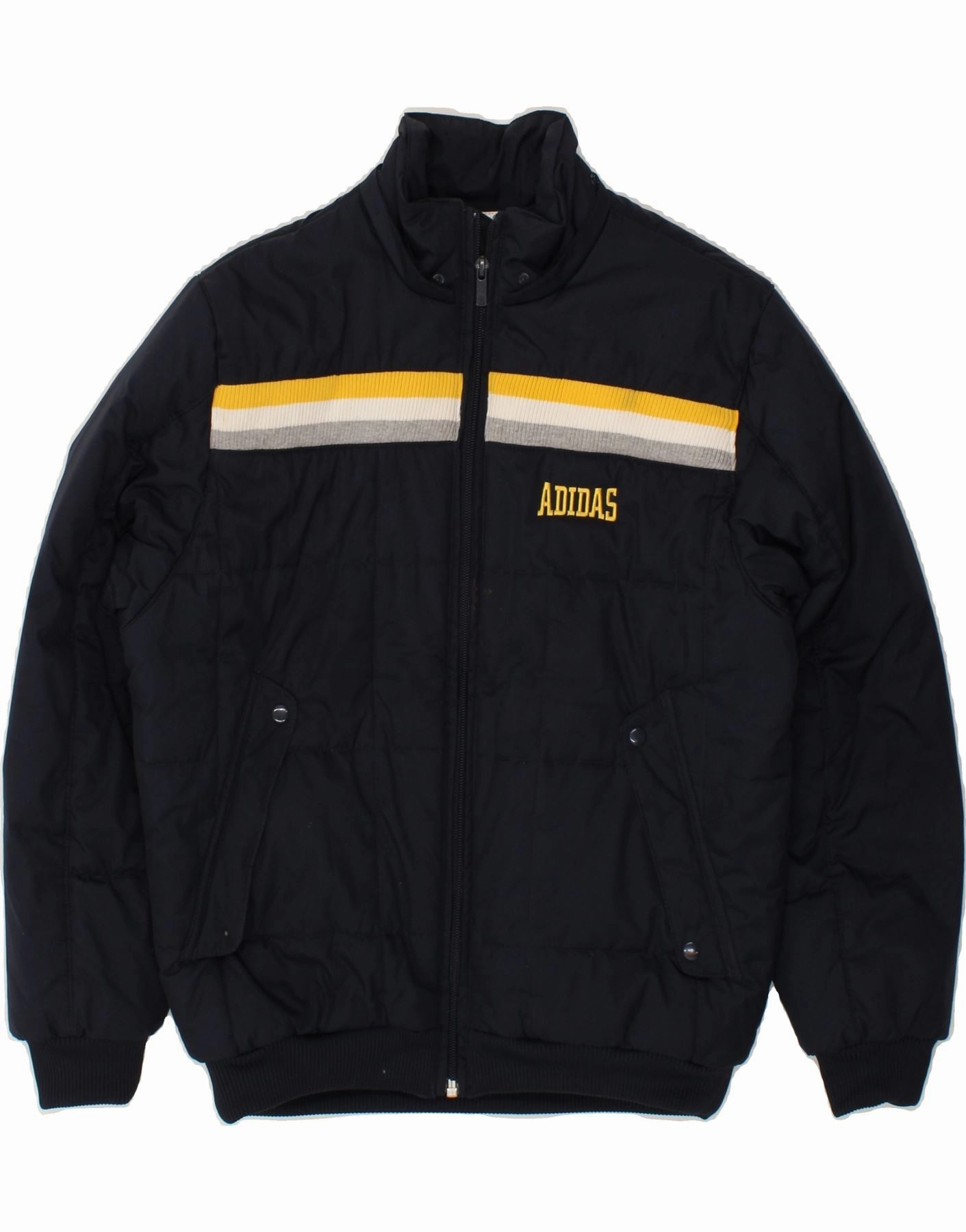 Anti Snag Zipper Pulls ADIDAS Boys Graphic Padded Jacket 11-12 Years  Navy Blue Colourblock