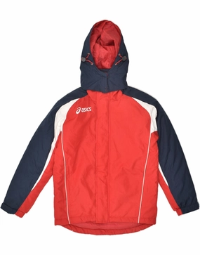 ASICS Boys Hooded Padded Jacket 7-8 Years Red Colourblock Polyester High - end