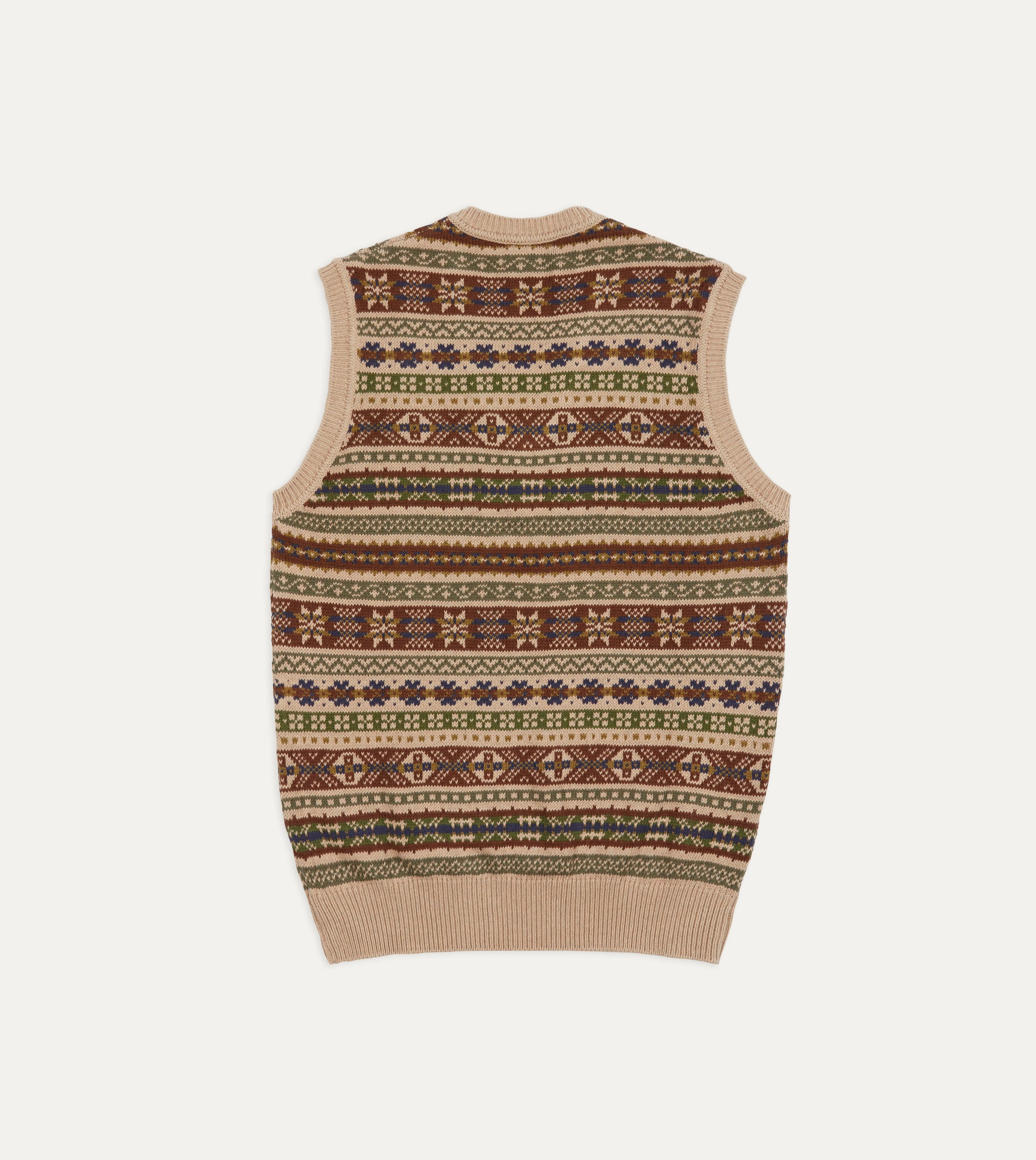 Travel Trend Layered Stitch Details Beige Cotton Cashmere Fair Isle Knit Vest