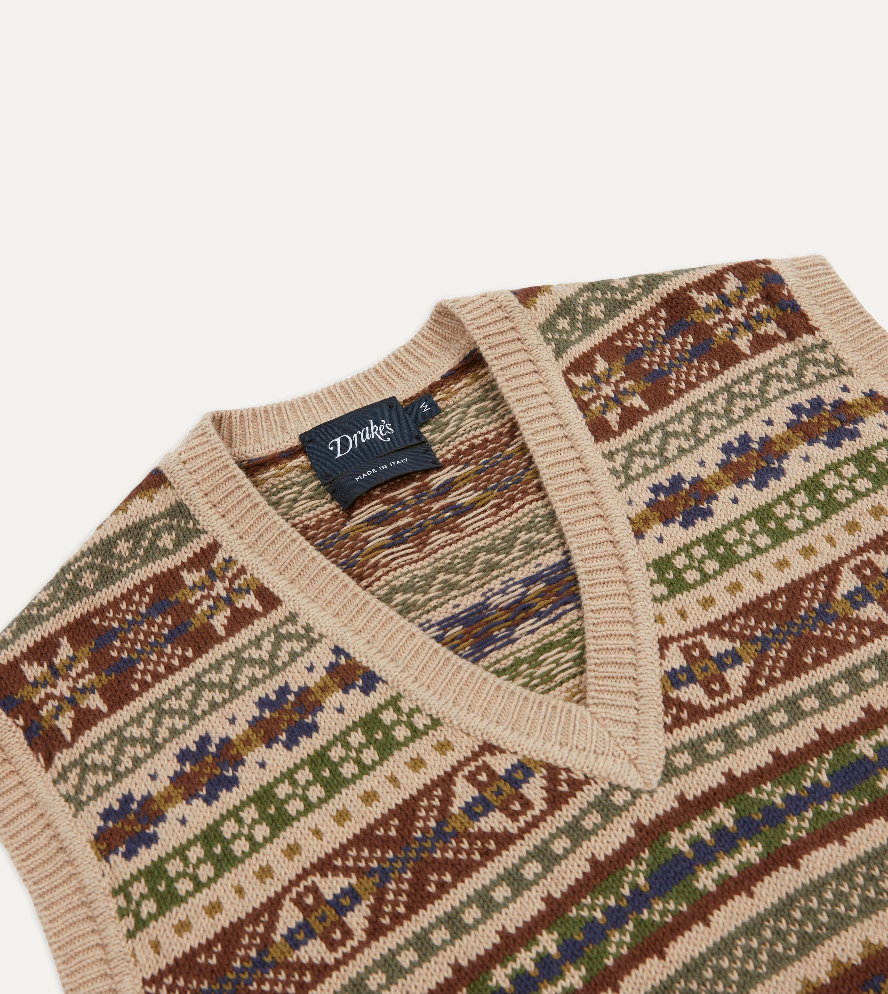 Airy Piece Beige Cotton Cashmere Fair Isle Knit Vest
