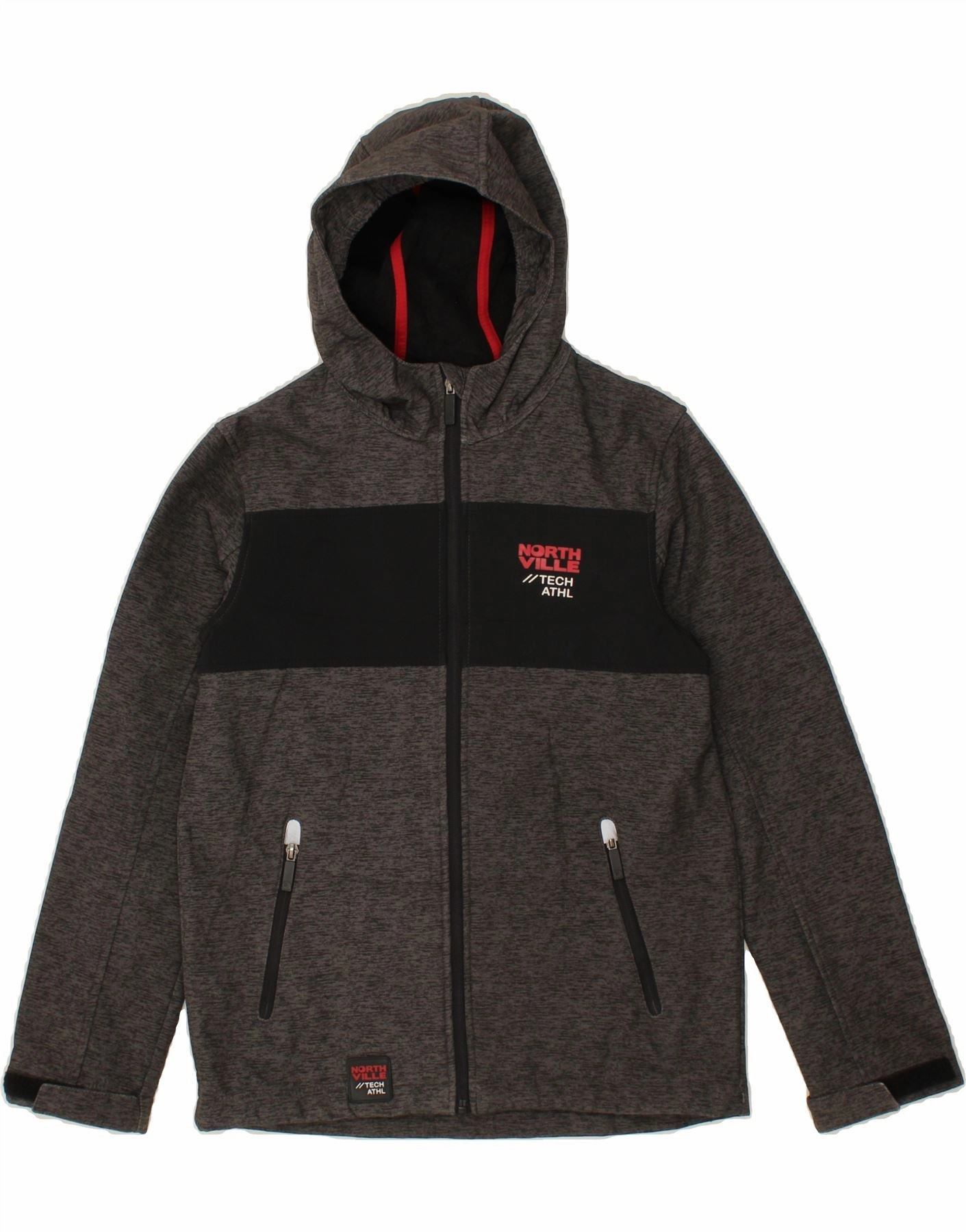 layering option Retro NORTHVILLE Boys Hooded Rain Jacket 11-12 Years Grey Colourblock Polyester