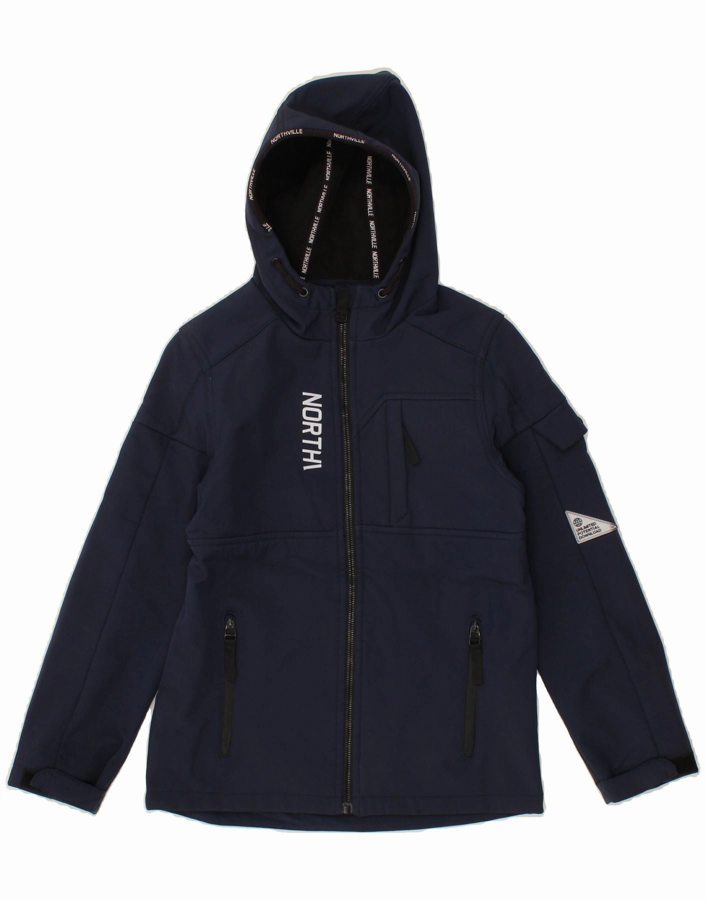 WaterproofSeams Fashion Ease NORTHVILLE Boys Hooded Windbreaker Jacket 9-10 Years Navy Blue Polyester