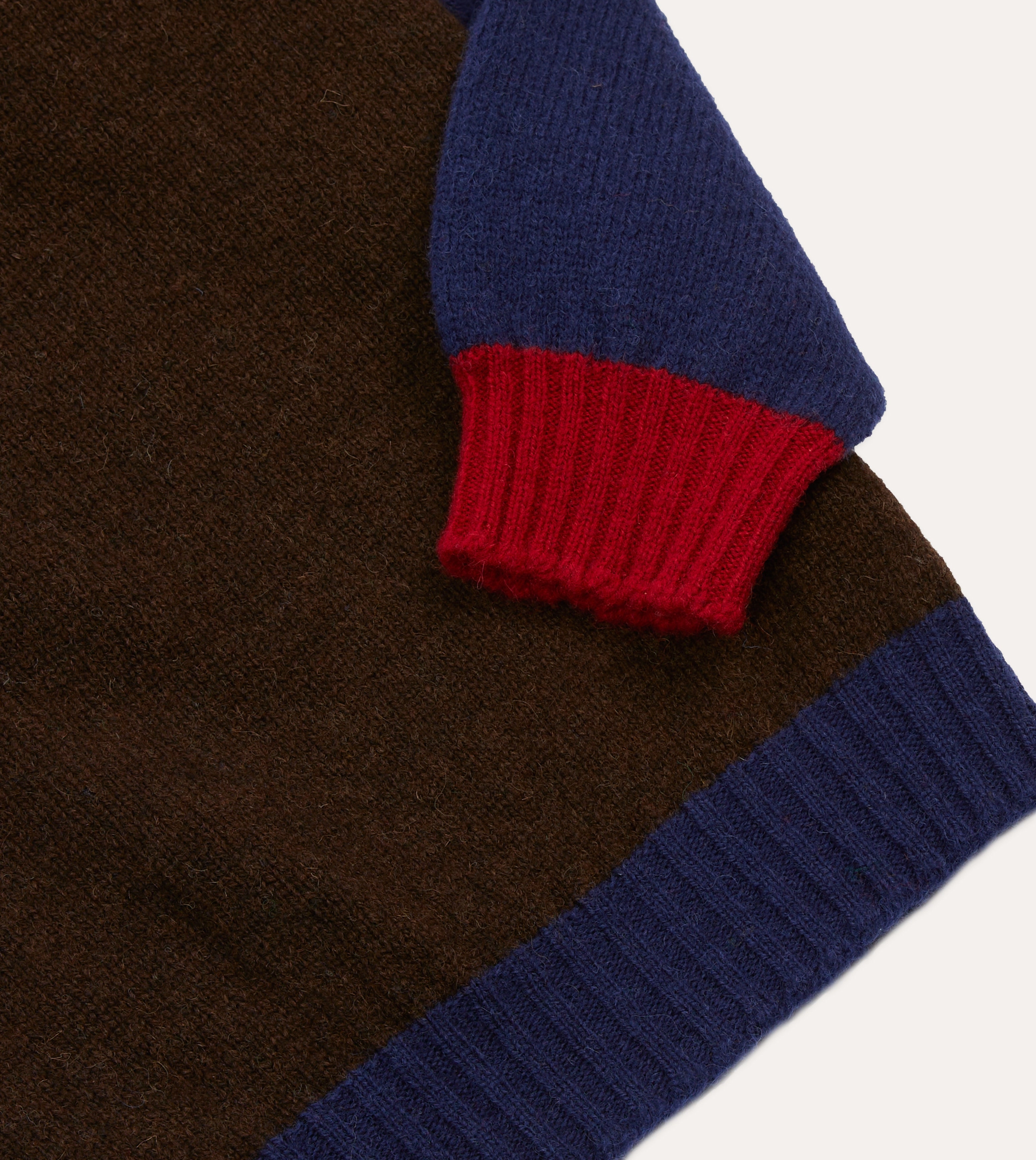 Off Duty Look City Layer Brown Multi Colourblock Brushed Shetland Crew Neck Jumper