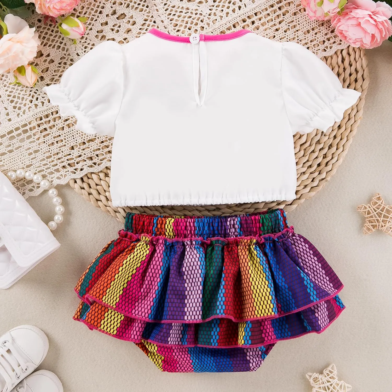 Noubeau Toddler Baby Girl Cinco De Mayo Outfits Mexican Embroidery Floral Crop Top Ethnic Wear Fiesta 1st Birthday Clothes