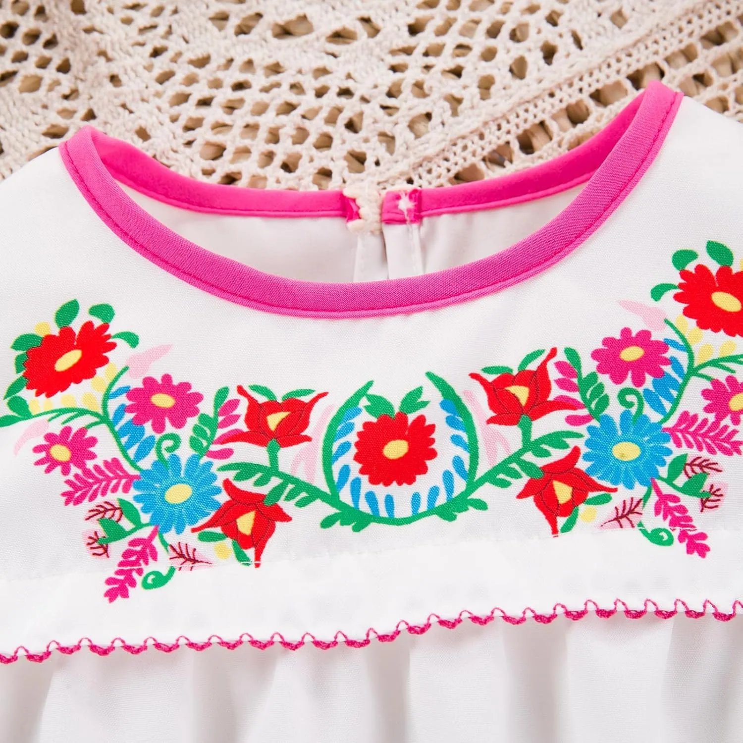 Noubeau Toddler Baby Girl Cinco De Mayo Outfits Mexican Embroidery Floral Crop Top Ethnic Wear Fiesta 1st Birthday Clothes