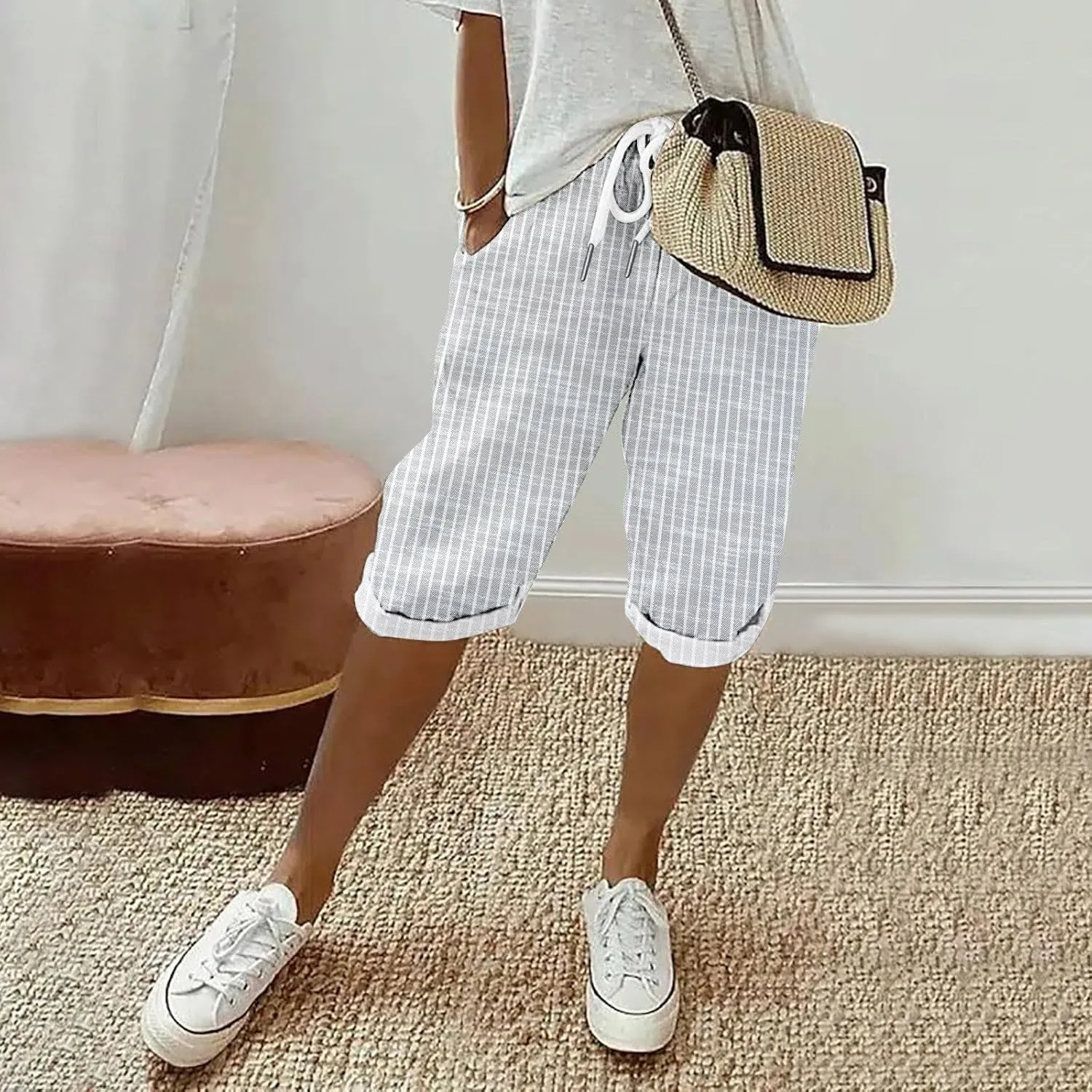 NREALY Linen Shorts for Women 2024 Linen Pants Women Womens Linen Pants Plus Size with Pockets