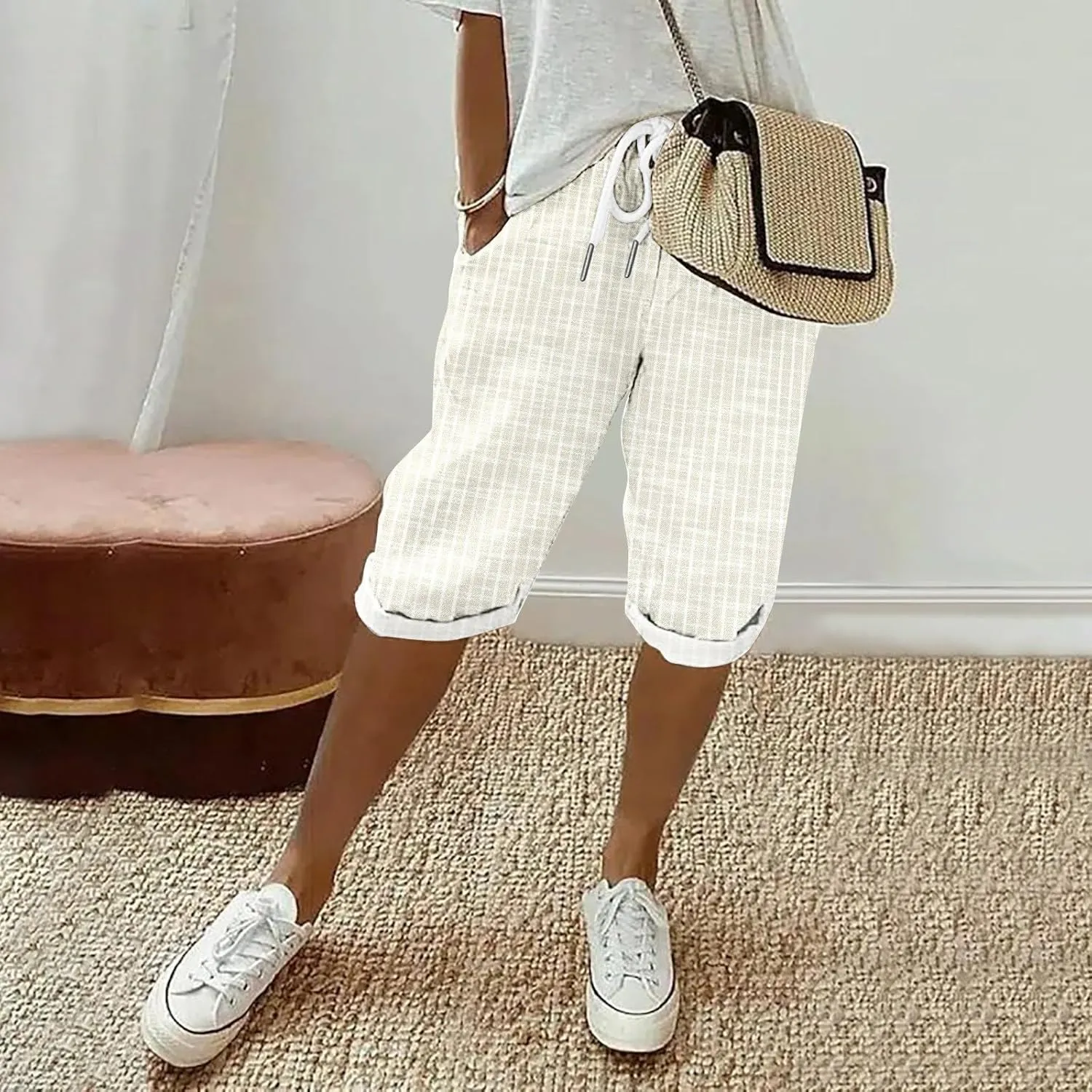 NREALY Linen Shorts for Women 2024 Linen Pants Women Womens Linen Pants Plus Size with Pockets