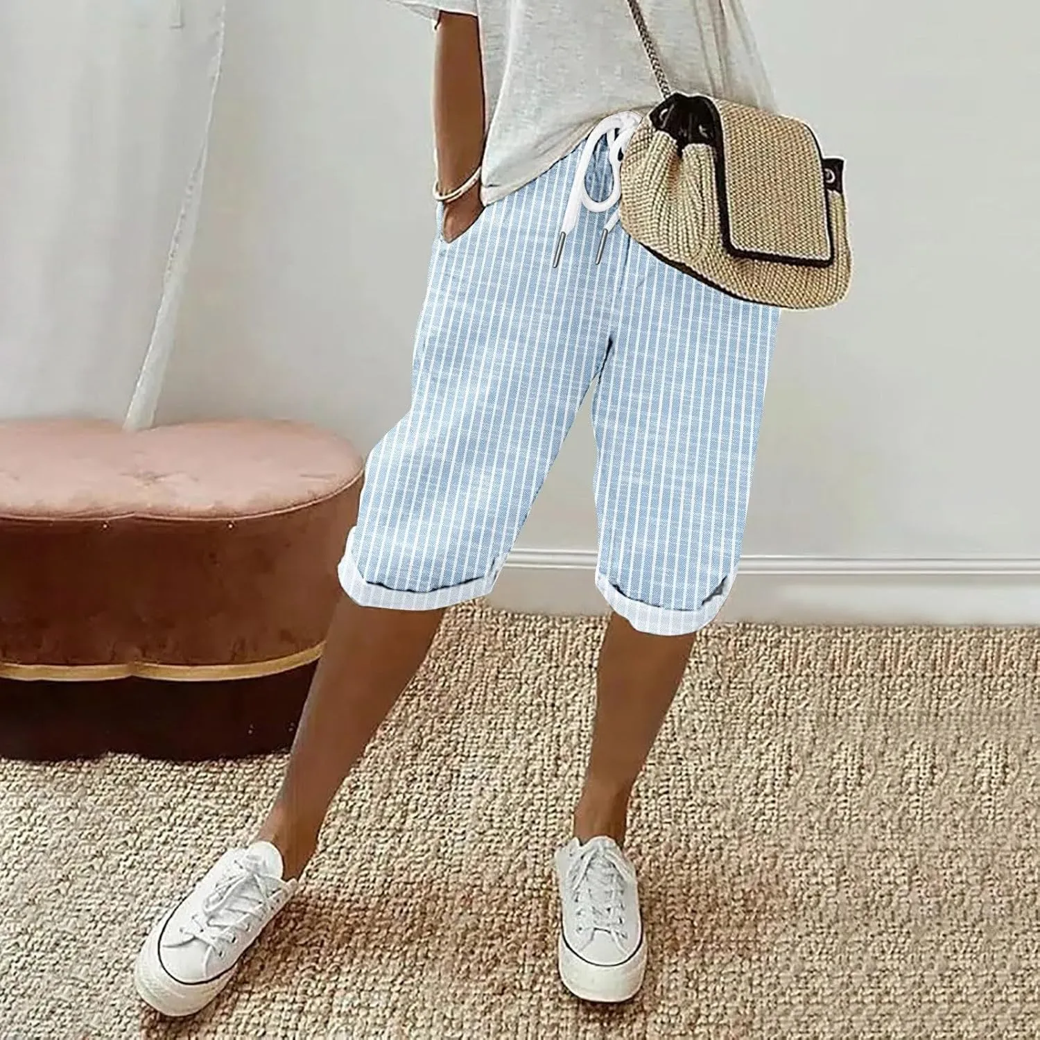 NREALY Linen Shorts for Women 2024 Linen Pants Women Womens Linen Pants Plus Size with Pockets