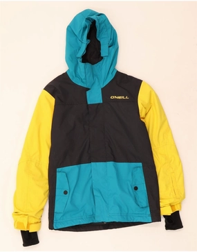 Dry Touch O'NEILL Boys Graphic Hooded Rain Jacket 7-8 Years Black Colourblock Nylon