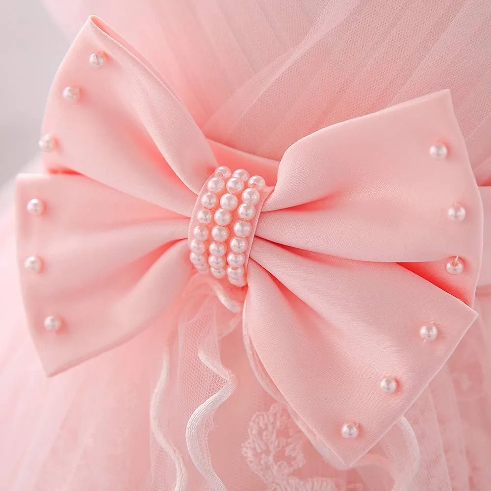 OBEEII Baby Girl Christening Baptism Gown Flower Embroidery Tutu Dress Special Occasion Tulle Dress