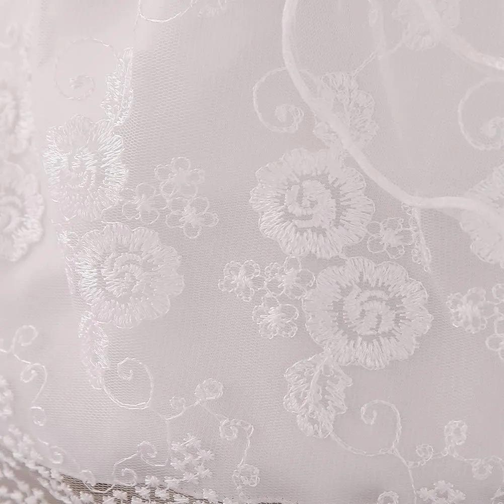 OBEEII Baby Girl Christening Baptism Gown Flower Embroidery Tutu Dress Special Occasion Tulle Dress