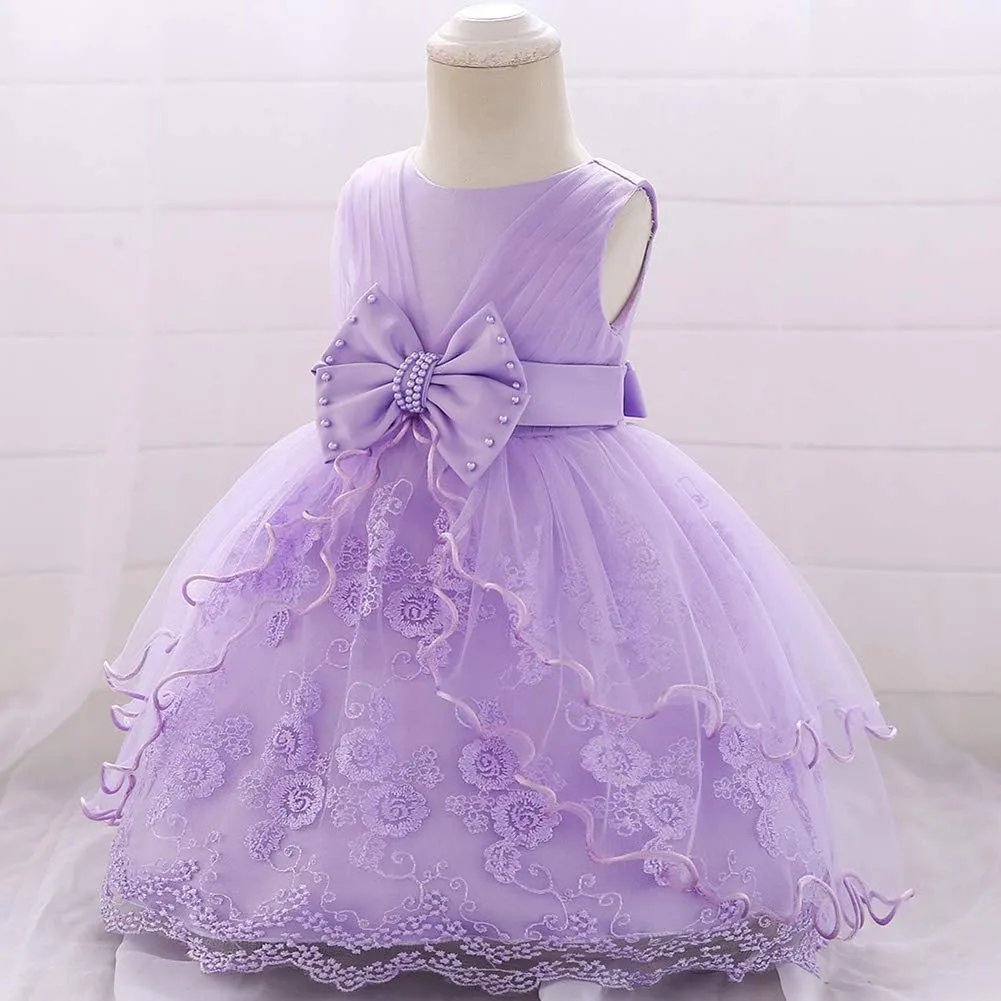 OBEEII Baby Girl Christening Baptism Gown Flower Embroidery Tutu Dress Special Occasion Tulle Dress