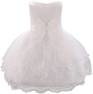 OBEEII Baby Girl Christening Baptism Gown Flower Embroidery Tutu Dress Special Occasion Tulle Dress