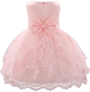 OBEEII Baby Girl Christening Baptism Gown Flower Embroidery Tutu Dress Special Occasion Tulle Dress