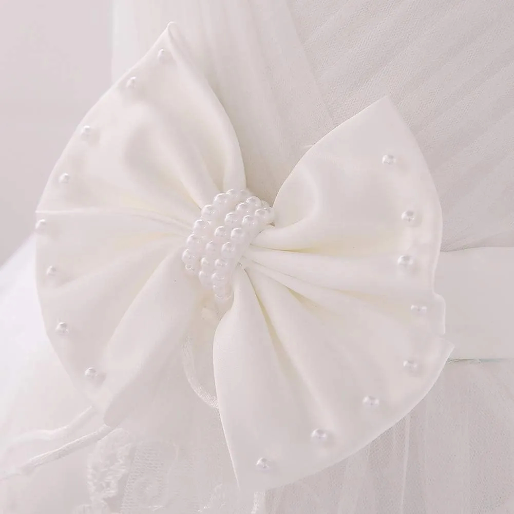 OBEEII Baby Girl Christening Baptism Gown Flower Embroidery Tutu Dress Special Occasion Tulle Dress
