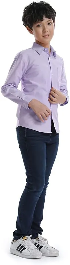 OCHENTA Little Big Boys' & Men's Long Sleeve Button Down Oxford Casual Dress Shirt