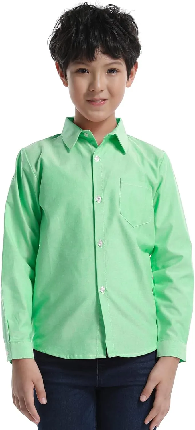 OCHENTA Little Big Boys' & Men's Long Sleeve Button Down Oxford Casual Dress Shirt