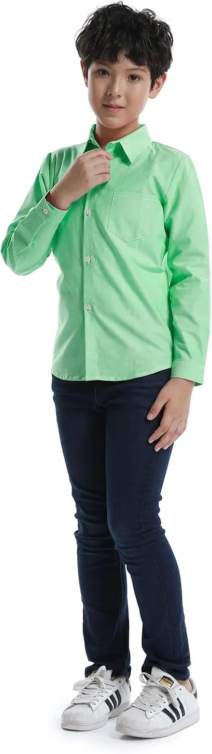 OCHENTA Little Big Boys' & Men's Long Sleeve Button Down Oxford Casual Dress Shirt