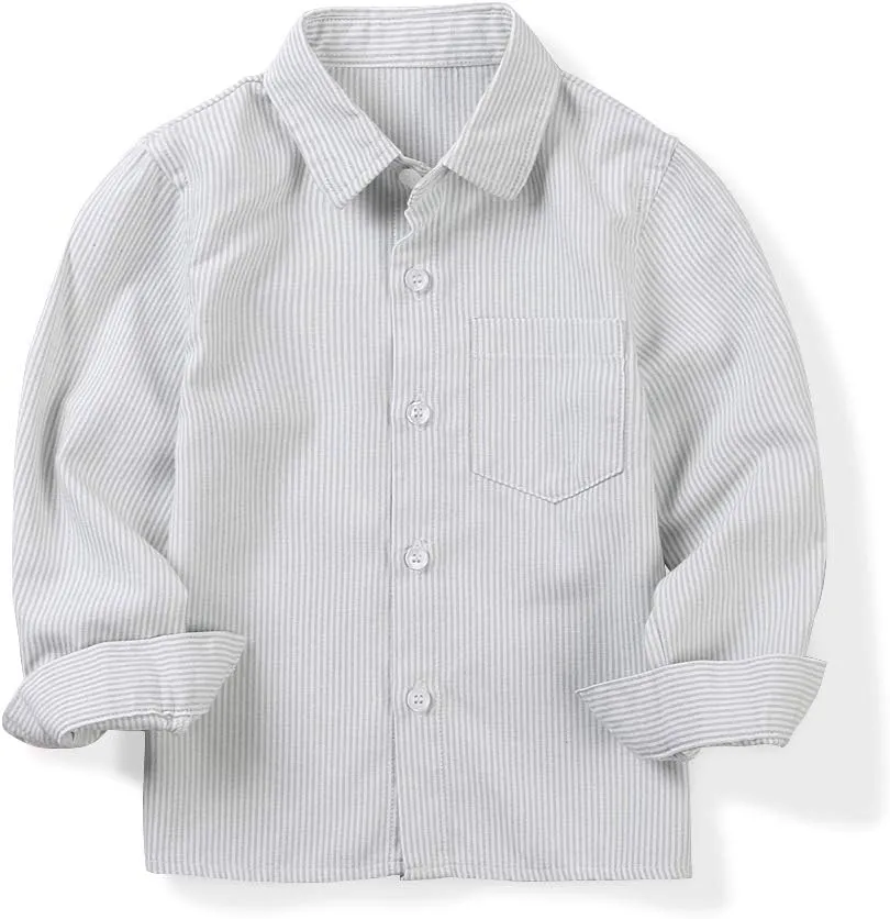 OCHENTA Little Big Boys' & Men's Long Sleeve Button Down Oxford Casual Dress Shirt