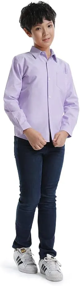 OCHENTA Little Big Boys' & Men's Long Sleeve Button Down Oxford Casual Dress Shirt