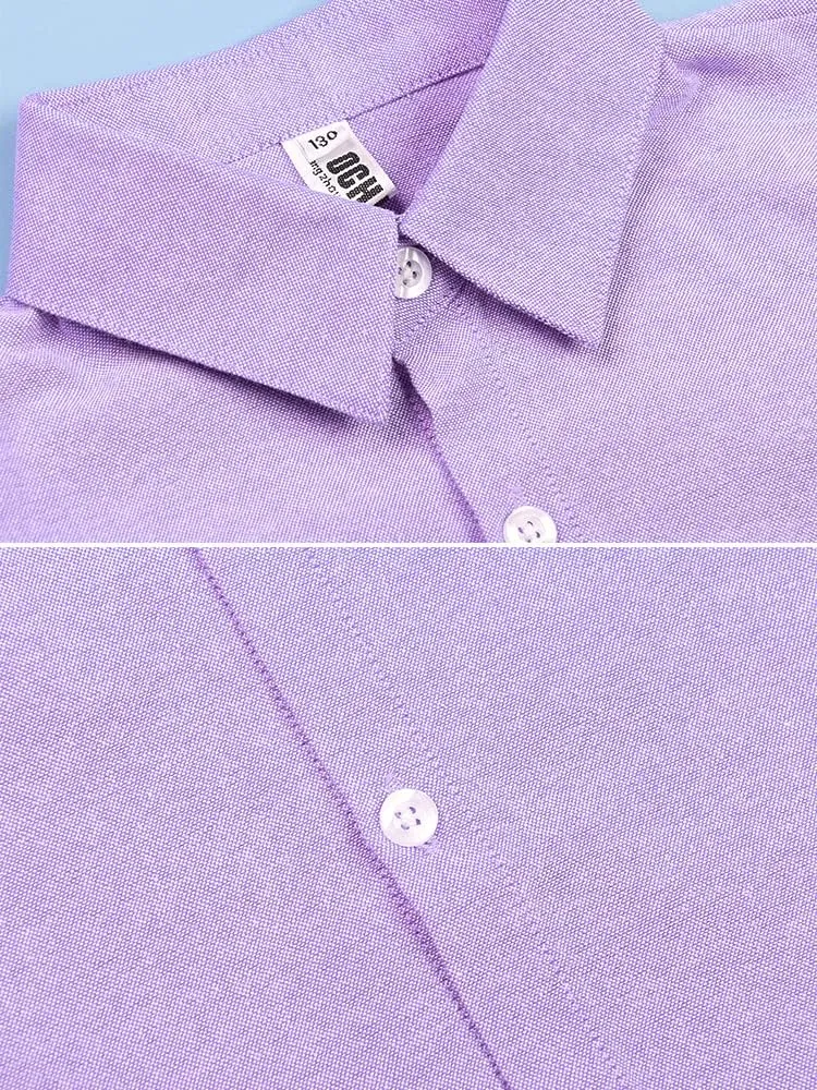OCHENTA Little Big Boys' & Men's Long Sleeve Button Down Oxford Casual Dress Shirt