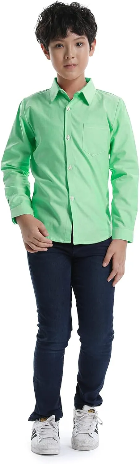 OCHENTA Little Big Boys' & Men's Long Sleeve Button Down Oxford Casual Dress Shirt