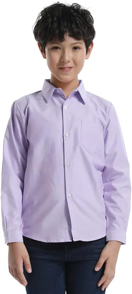 OCHENTA Little Big Boys' & Men's Long Sleeve Button Down Oxford Casual Dress Shirt