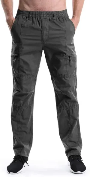 OCHENTA Men's Lightweight Casual Pants Elastic Waist Pull On Work Travel Slacks