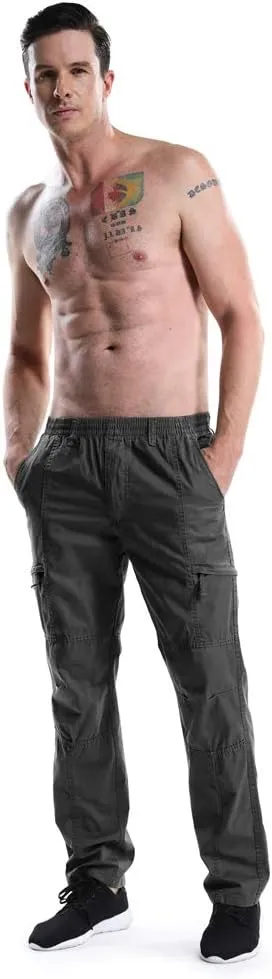 OCHENTA Men's Lightweight Casual Pants Elastic Waist Pull On Work Travel Slacks